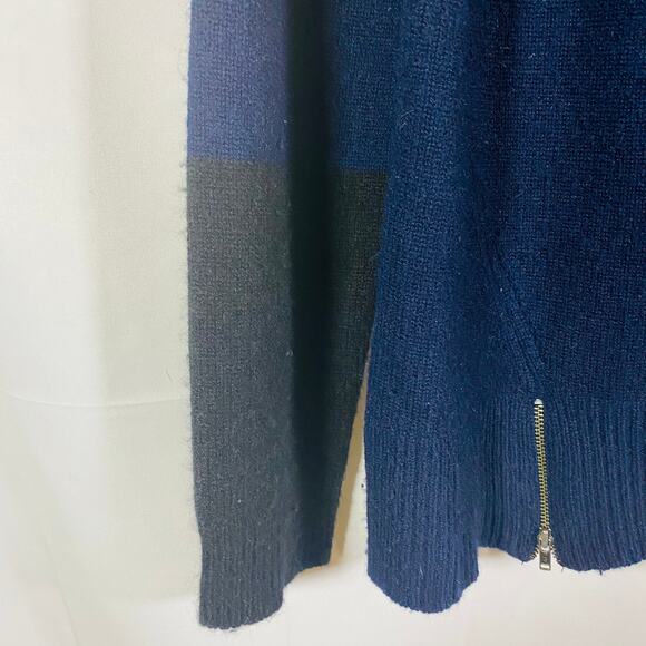 Ply Cashmere Navy Black Color Block Pullover Sweater Zipper Detail Medium - Picture 2 of 6